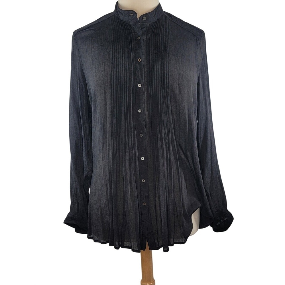 Alfani Black Pleated Button-Front Sheer Blouse
